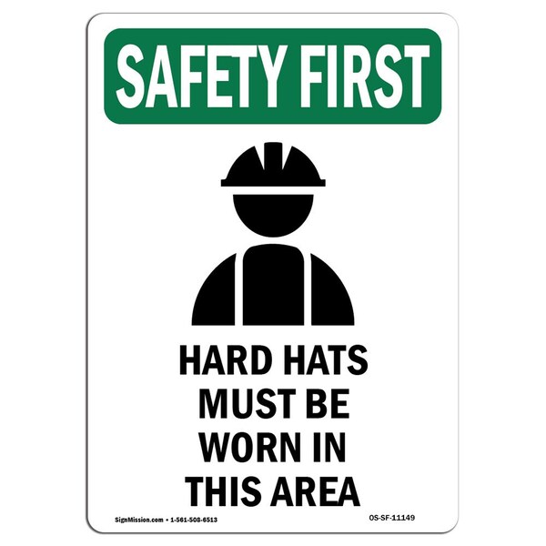 Signmission OSHA Sign, Hard Hats Must, 10in X 7in Rigid Plastic, 7" W, 10" H, Portrait, OS-SF-P-710-V-11149 OS-SF-P-710-V-11149 - main